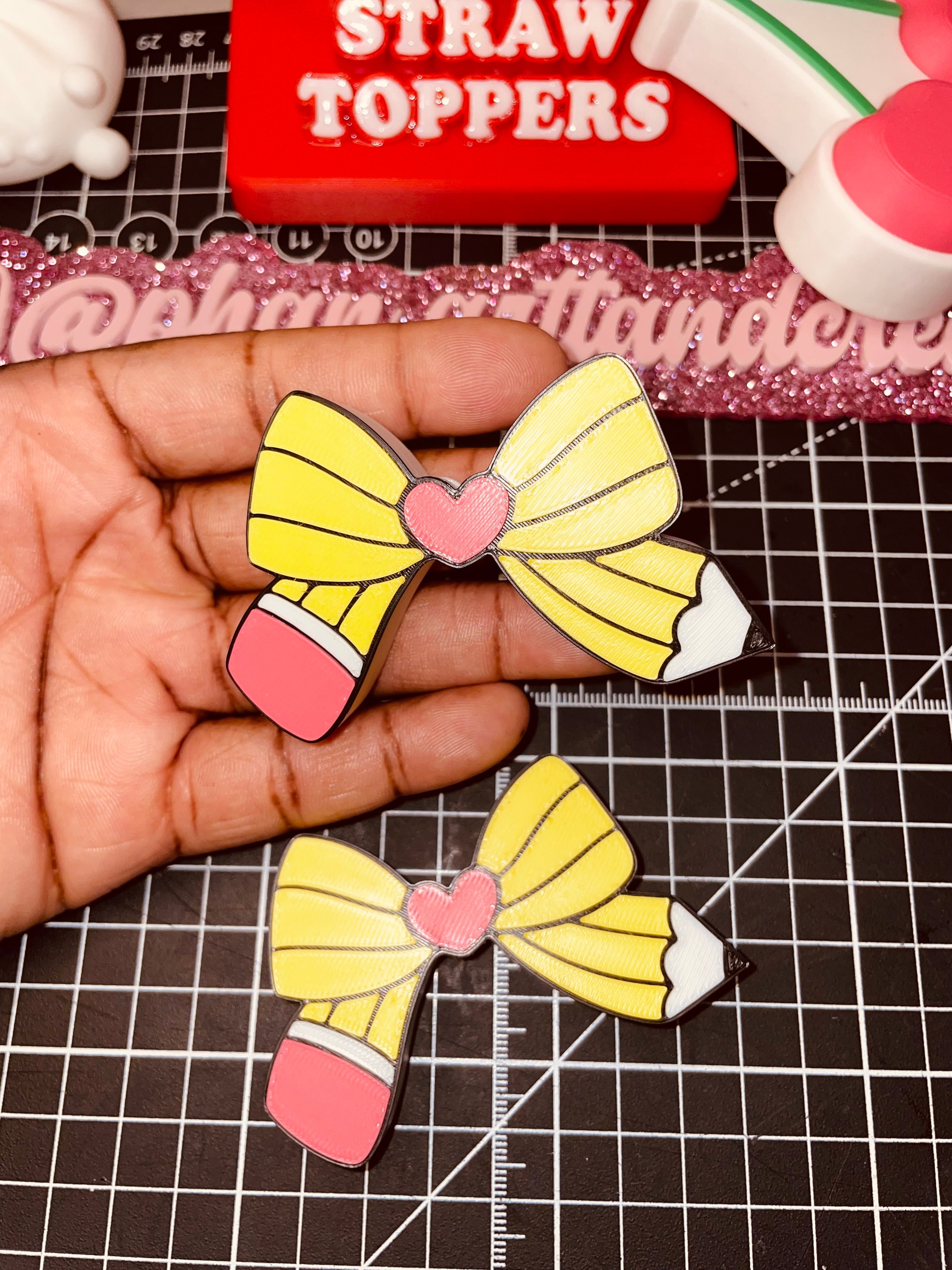Pencil bow straw topper