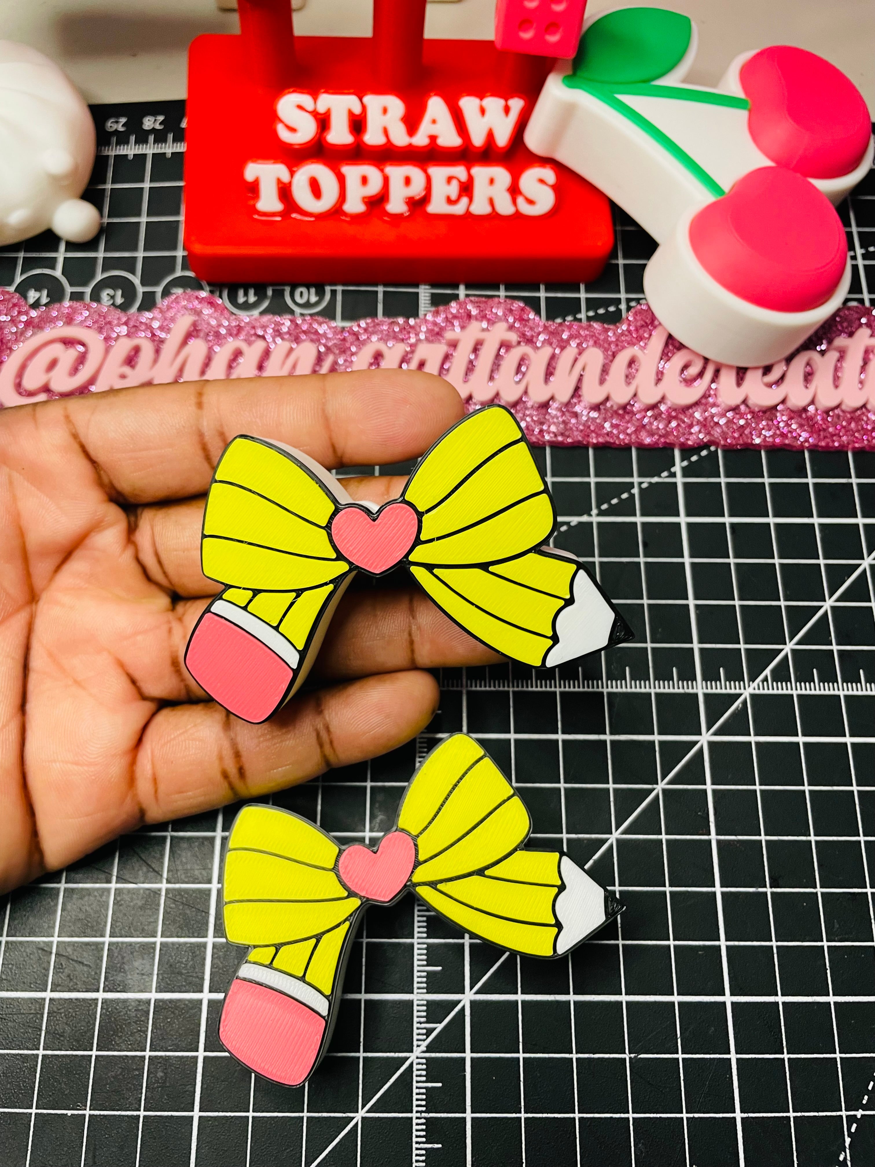 Pencil bow straw topper