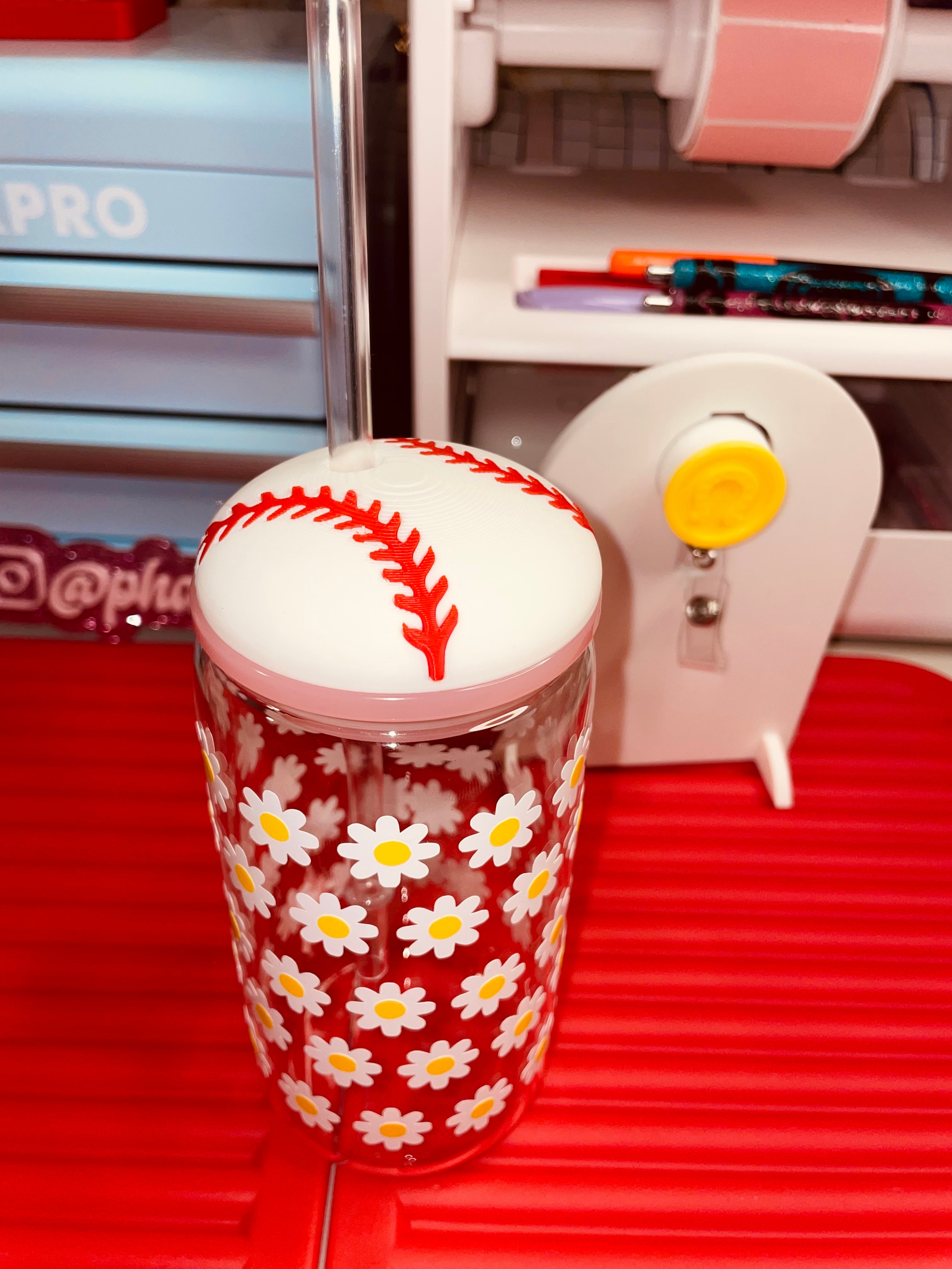 16oz Baseball lid topper