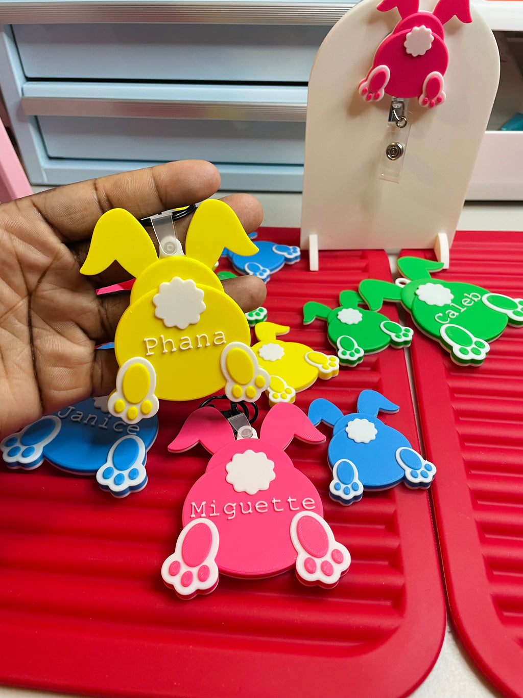 Bunny butt name tag