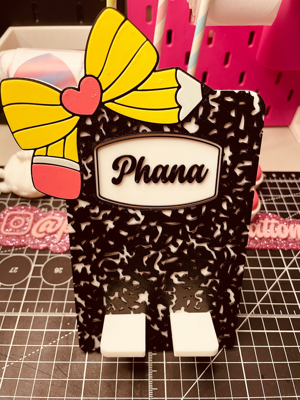 Pencil bow personalized composition phone holder