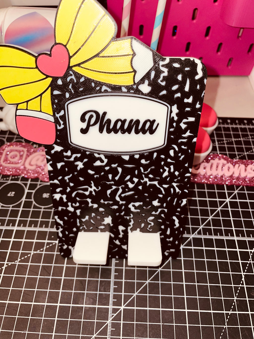 Pencil bow personalized composition phone holder