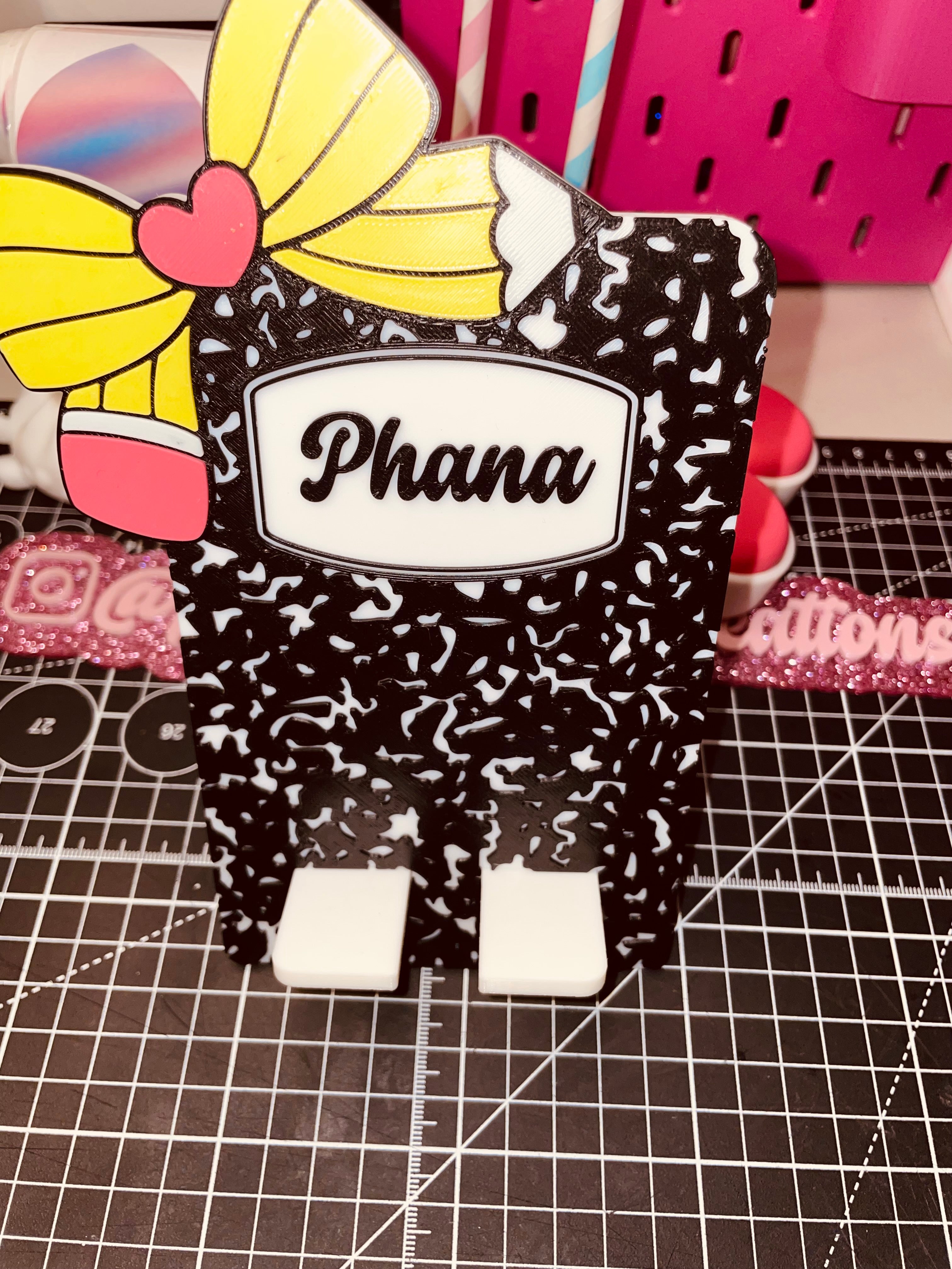Pencil bow personalized composition phone holder