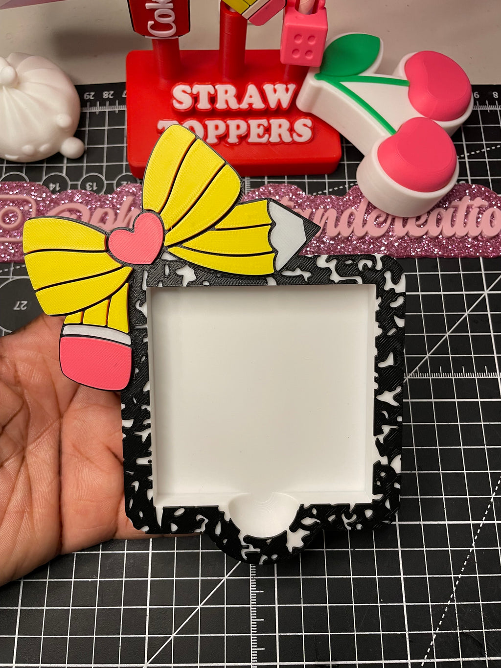 Pencil bow composition sticky note holder