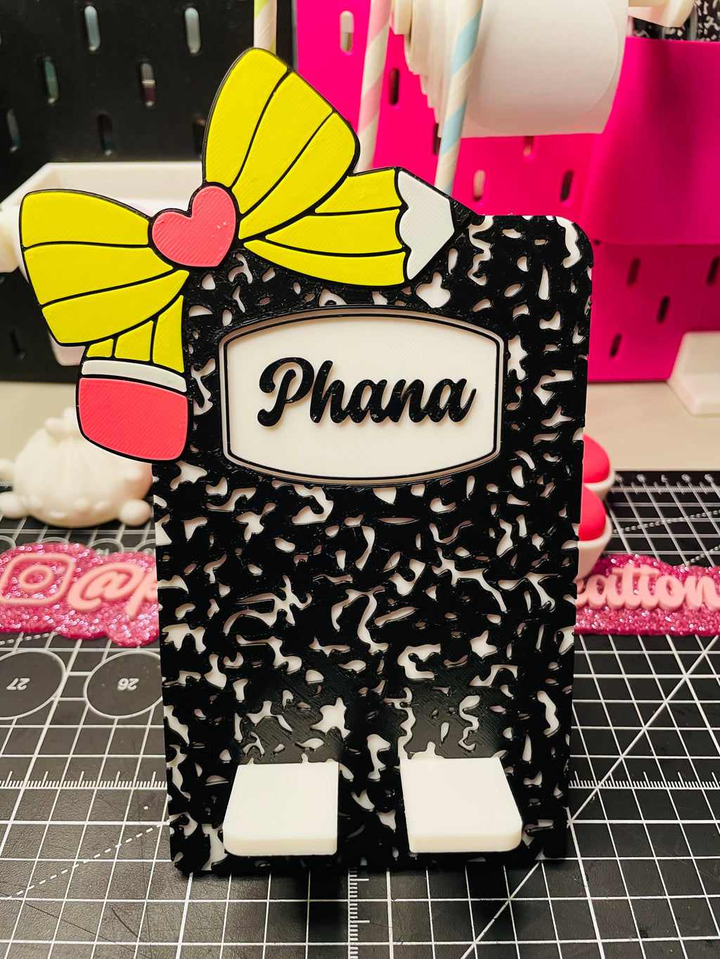 Pencil bow personalized composition phone holder